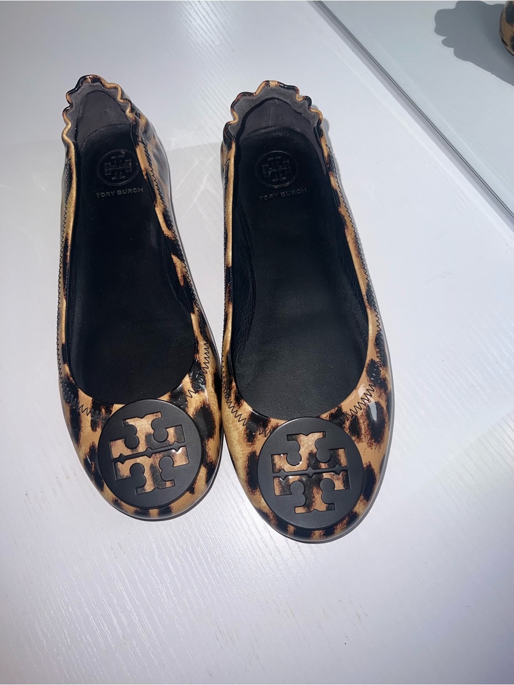 Tory Burch Leopard Print Reva Flats - Brown/Black Size 6